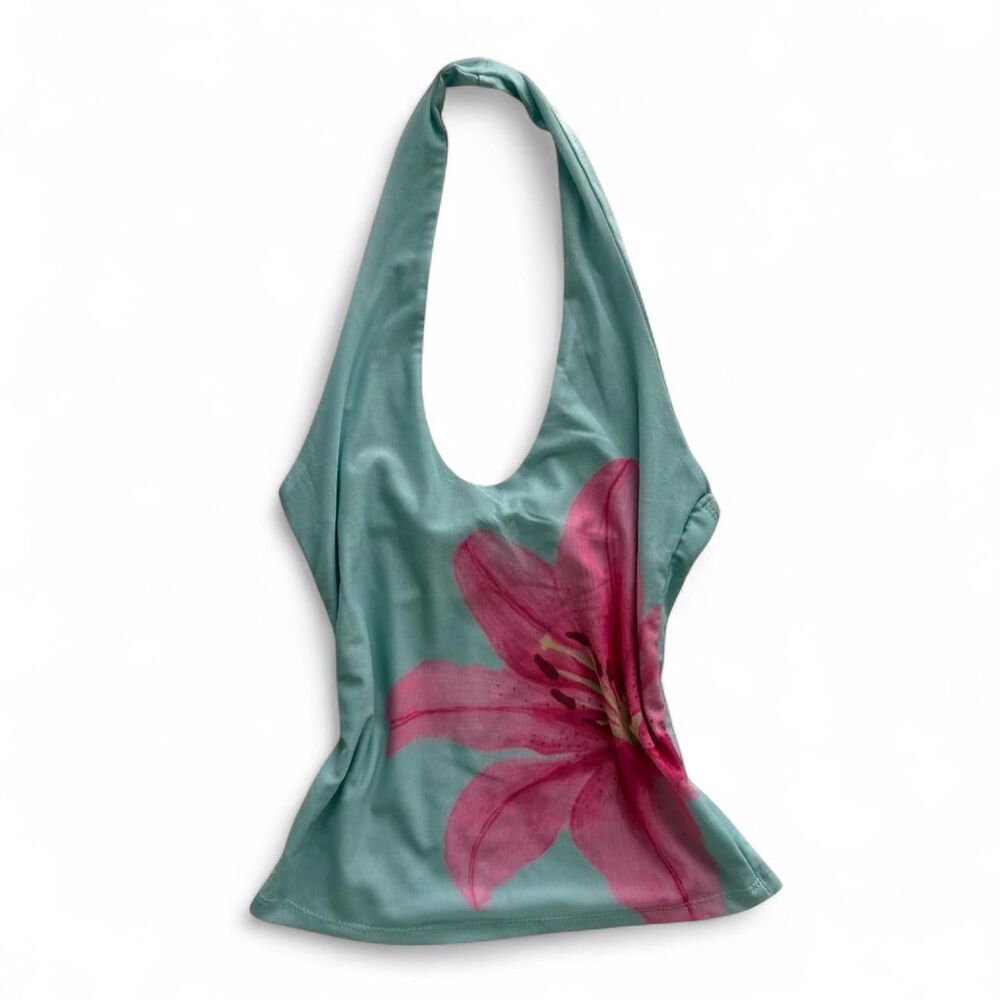 Pink Rose Blue Floral Lily Halter Top Brand New With Tags Size XS